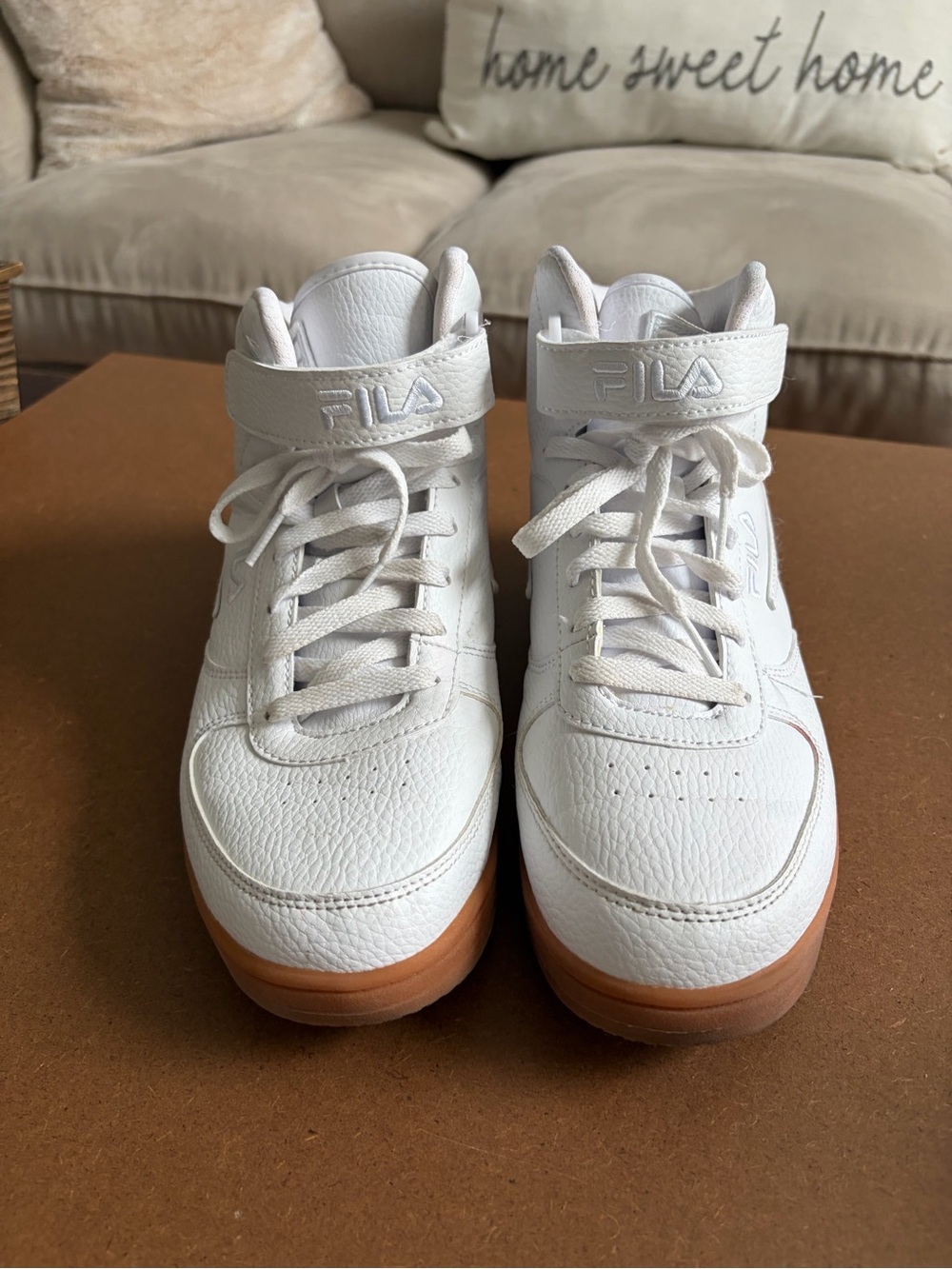 Fila Men’s White High-Top Sneakers with Gum Sole Accent
